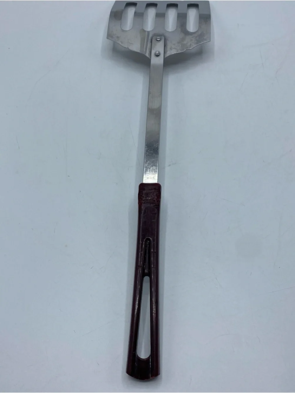 Vintage Stanhome Stainless Spatula Brown Handle Kitchen Utensil Slotted Scallop